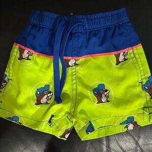 Kids Swim Trunks with Cartoon Print - Blue and Green